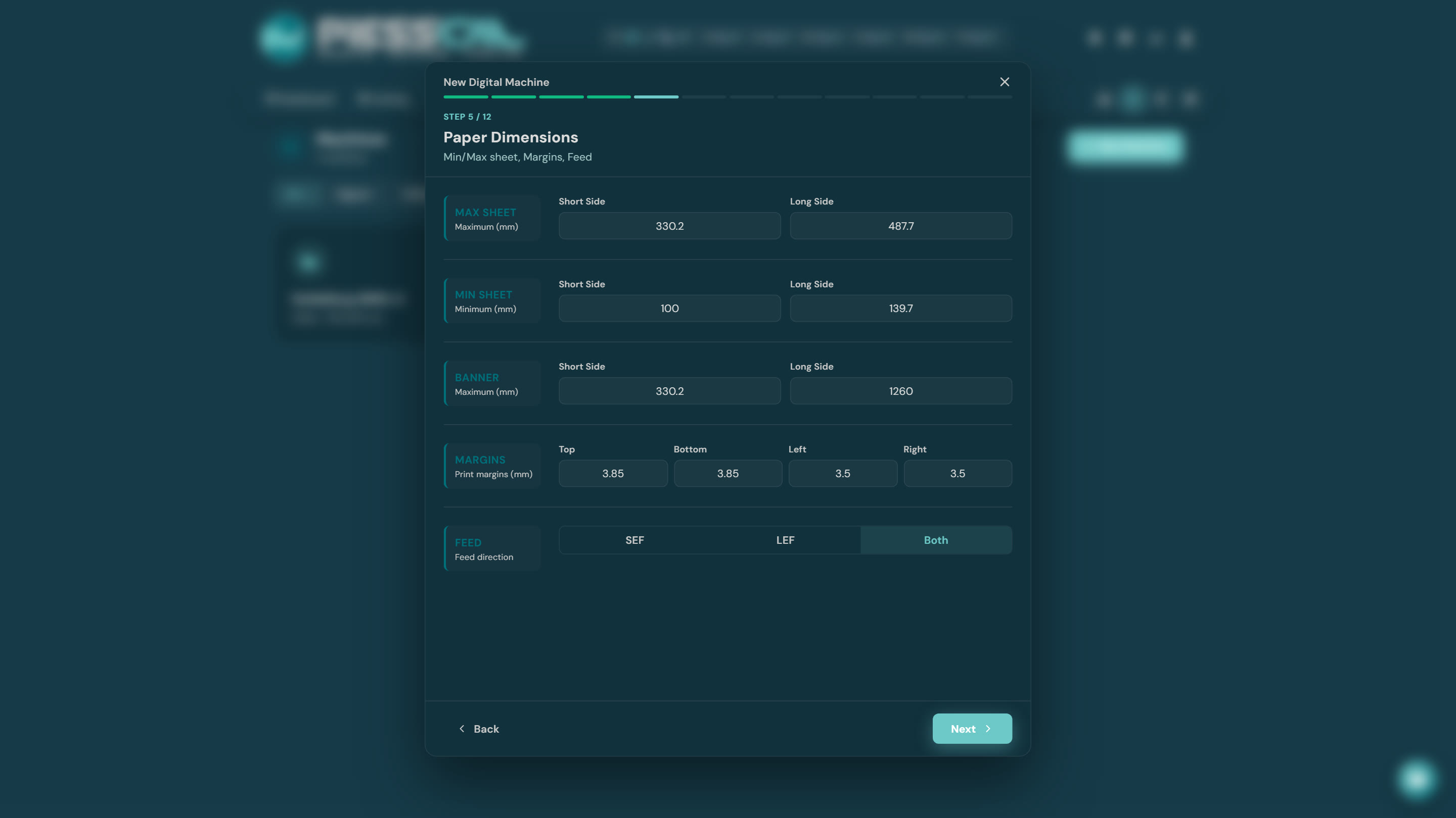 Sheet sizes, margins and feed direction